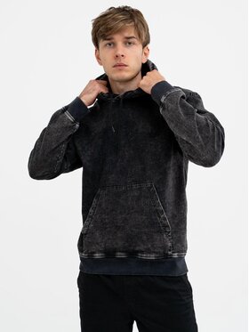 Jigga Wear Jigga Wear Bluza Bluza Z Kapturem Męska Sprana Czarna Jigga Wear Mini Haft Logo Denim L Czarny Regular Fit