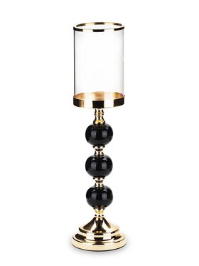 MIAhome MIAhome Świecznik z 3 czarnymi kulkami 44x11 cm Złoty