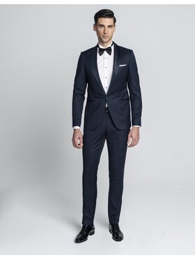 Borgio Borgio Spodnie garniturowe cortale_g Granatowy Slim Fit