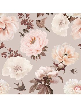 Dekornik Dekornik Tapeta Peonies ans birds Różowy