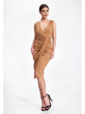 FIGL FIGL Sukienka M858 Beżowy Slim Fit