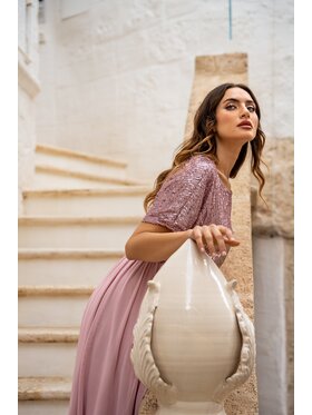 Awama Awama Večerní šaty A689 Béžová Basic Fit