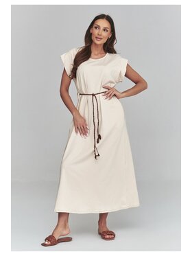 Makadamia Makadamia Sukienka codzienna C67 Beżowy Loose Fit