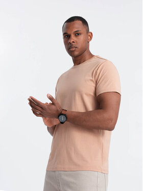Ombre Ombre T-Shirt OM-TSBS-0146 Beżowy Regular Fit