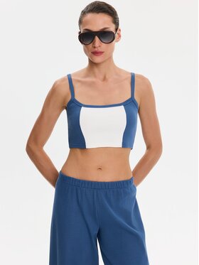 Nudyess Nudyess Top Alex z prążka Niebieski Slim Fit
