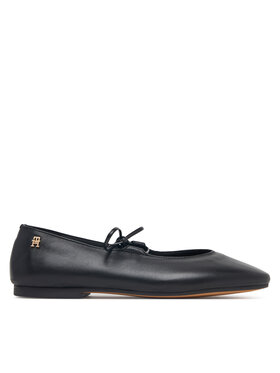 Tommy Hilfiger Tommy Hilfiger Baleríny Lace-Up Leather Ballerina FW0FW09542 Černá