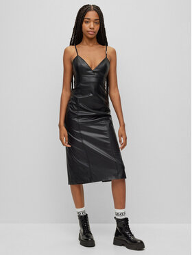 HUGO Hugo Tehisnahast kleit Kabarelle-1 50493523 Must Regular Fit