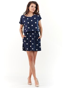 Awama Awama Sukienka letnia A231 Granatowy Basic Fit