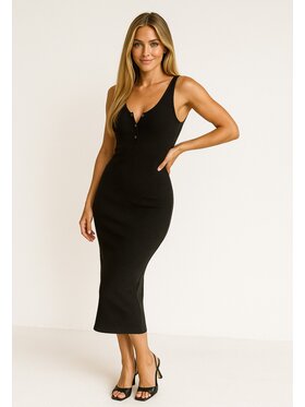 Nudyess Nudyess Sukienka letnia Louisiana midi z prążka Czarny Fitted Fit
