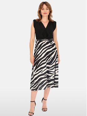 Perso Perso Sukienka codzienna midi z paskiem Czarny Slim Fit