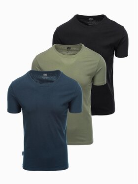 Ombre Ombre Komplet 3 t-shirtów OM-TSBS-0232 Granatowy Regular Fit