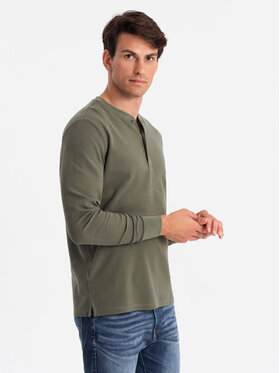 Ombre Ombre S dlouhým rukávem OM-LSCL-0120 Khaki Regular Fit