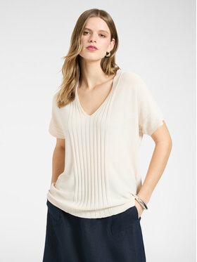 Elena Mirò Elena Mirò T-Shirt M598Z000739N002 Kremowy Slim Fit