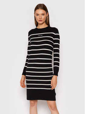 Calvin Klein Calvin Klein Sukienka dzianinowa Stripe Logo K20K203060 Czarny Regular Fit