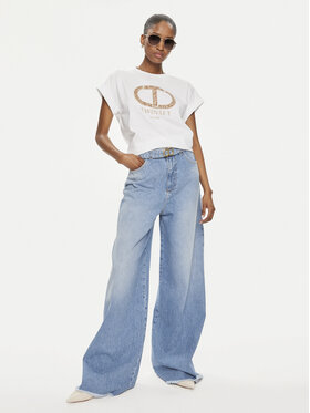 TWINSET Jeans Hlače 241TT2390 Modra Wide Leg