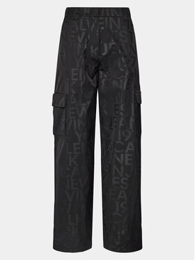 Calvin Klein Jeans Hlače Iz Tkanine Loose Logo Aop Cargo Pant J20J222596 Črna Regular Fit