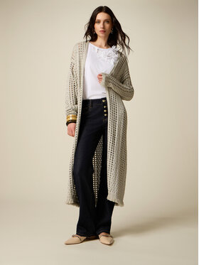 Oltre Oltre Kardigan M577E001972N013 Srebrny Baggy Fit