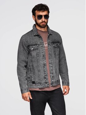 Ombre Ombre Kurtka jeansowa OM-JADJ-0219 Szary Regular Fit