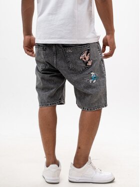Smerfy Smerfy Szorty jeansowe Krótkie Spodenki Jeansowe Baggy Męskie Szare Smerfy Gargamel Pocket XXL Szary Baggy Fit