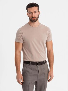 Ombre Ombre T-Shirt OM-TSBS-0236 Beżowy Regular Fit