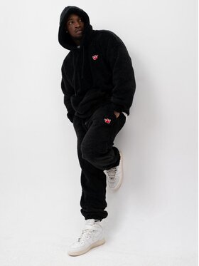 Jigga Wear Jigga Wear Komplet dresowy Zestaw Sherpa Bluza z Kapturem + Spodnie Czarny Teddy Simple Crown L Czarny Regular Fit