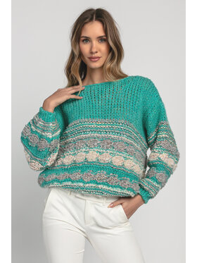 Fobya Fobya Sweter F1820 Zielony Loose Fit