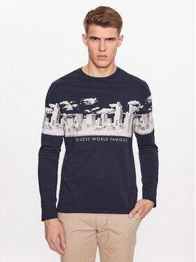 Guess Guess Pikkade varrukatega T-särk Skyline M3YI13 I3Z13 Tumesinine Slim Fit