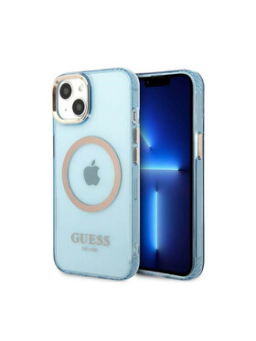 Guess Guess Etui na telefon Gold Outline Translucent MagSafe Błękitny