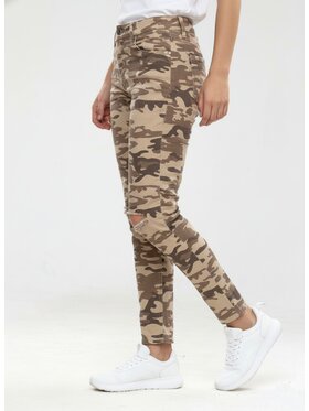 Catch Catch Spodnie materiałowe Moro Camo przetarcia dziury 104972 Beżowy Regular Fit