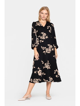 EMOI EMOI Sukienka codzienna midi w beżowe kwiaty Czarny Feminine Fit