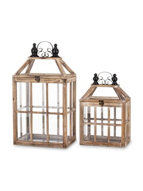 MIAhome MIAhome Lampion drewniany komplet 2 szt. brązowy 57x30x21 cm LATERNE Brązowy