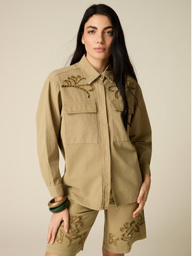 Oltre Oltre Koszula 5052J000878N035 Zielony Baggy Fit
