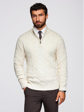 Ombre Ombre Sweter OM-SWZS-0138 Kremowy Regular Fit