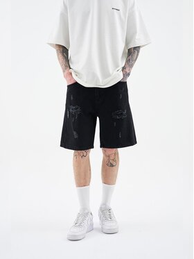MyStars MyStars Szorty jeansowe Krótkie Spodenki Jeansowe Z Uszkodzeniami Męskie Czarne MyStars Black Basic 29 Czarny Loose Fit