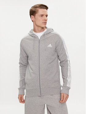 adidas adidas Mikina Essentials French Terry 3-Stripes Full-Zip Hoodie IC9833 Sivá Regular Fit