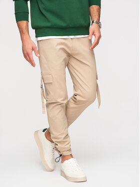 Ombre Ombre Spodnie cargo P1516 Beżowy Regular Fit