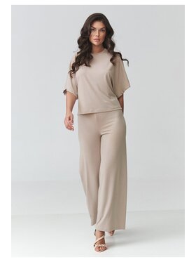 Makadamia Makadamia Komplet bluzka i spodnie M940 Beżowy Loose Fit