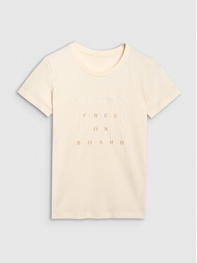 4F 4F T-Shirt FOB SUMMER Kremowy Regular Fit
