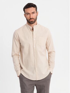Ombre Ombre Koszula OM-SHCS-0161 Beżowy Regular Fit