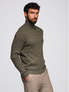 Ombre Ombre Sweter OM-SWTN-0157 Zielony Regular Fit
