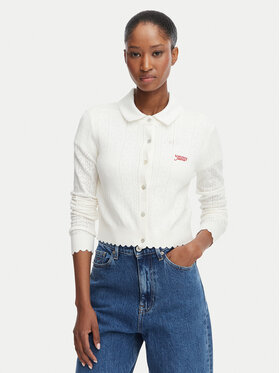 Tommy Jeans Tommy Jeans Kardiganas Pointelle DW0DW22931 Balta Regular Fit