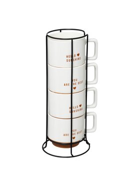 MIAhome MIAhome Zestaw 4 ceramicznych kubków na metalowym stojaku, 4 x 300 ml Biały