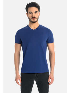 Teyli Teyli T-Shirt męski bawełniany Dany Niebieski Classic Fit