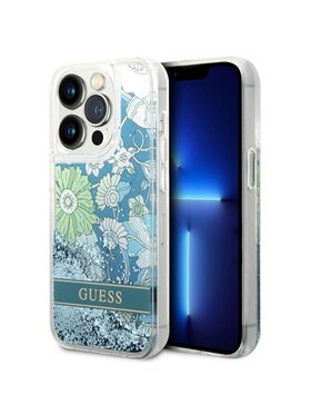 Guess Guess Etui na telefon Liquid Glitter Flower Zielony