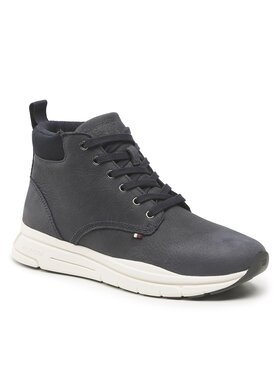 Tommy Hilfiger Tommy Hilfiger Kotníková obuv Warm Hilfiger Lth Hybrid Boot FM0FM04412 Tmavomodrá
