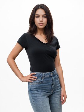 Urban City Urban City T-Shirt Koszulka Z krótkim Rękawem Damska Czarna UrbanCity No Logo V-Neck L Czarny Regular Fit