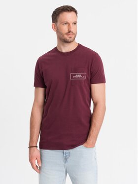 Ombre Ombre T-Shirt OM-TSCT-0108 Bordowy Regular Fit