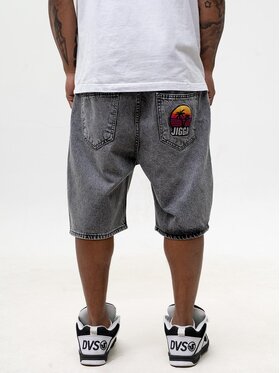 Jigga Wear Jigga Wear Szorty jeansowe Szerokie luźne za duże bagy palmy zachód 130780 Szary Baggy Fit