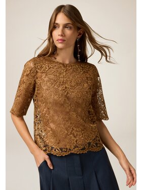 Oltre Oltre Bluzka 2096R003191N028 Brązowy Boxy Fit
