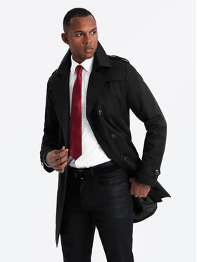 Ombre Ombre Trencz OM-COSC-0126 Czarny Slim Fit